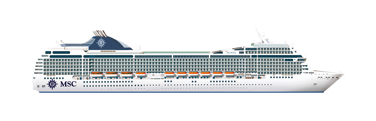 Illustration of an MSC cruise ship with detailed exterior design | MSC Cruises Illustration of an MSC cruise ship with detailed exterior design | MSC Cruises