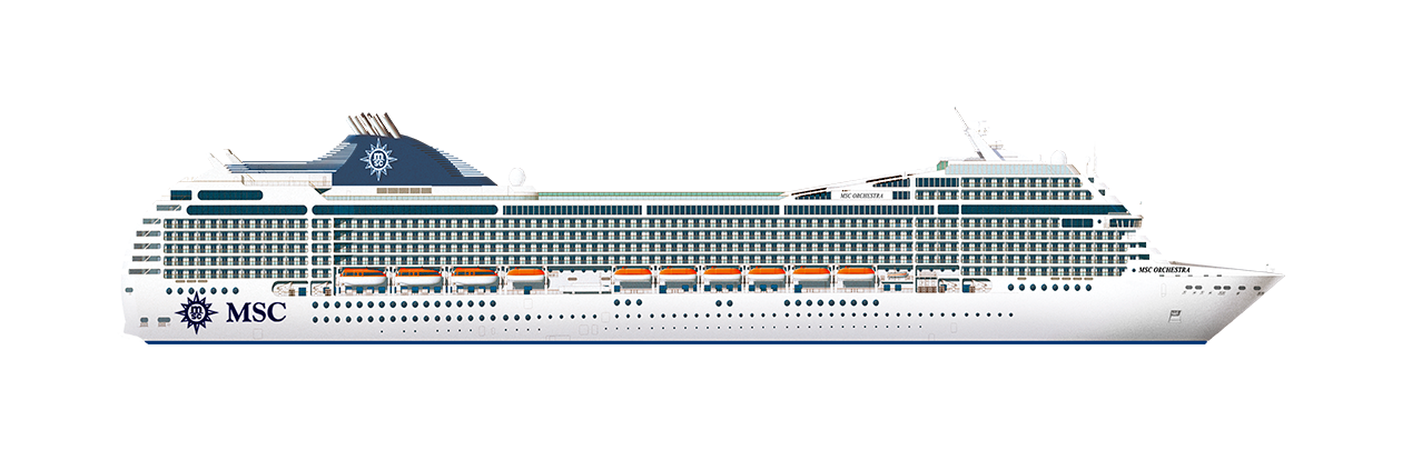 Side view of an MSC cruise ship with detailed design and lifeboats visible | MSC Cruises Side view of an MSC cruise ship with detailed design and lifeboats visible | MSC Cruises